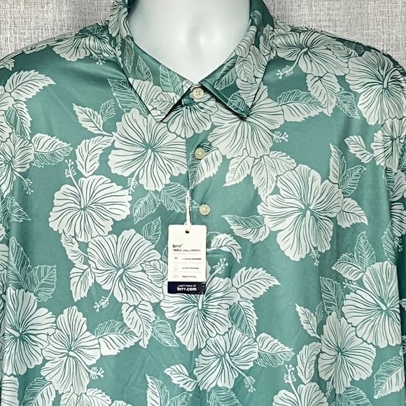 Reyn Spooner Polo Shirt Brrr Triple Chill Cooling Size 3XL Green Floral New NWT - Picture 2 of 8
